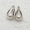 18K gold handcrafted diy stainless steel double-thread U-shaped pearl earrings with bead supports, ear buckles and earrings that do not fade, unique design pearl earrings Specification image
